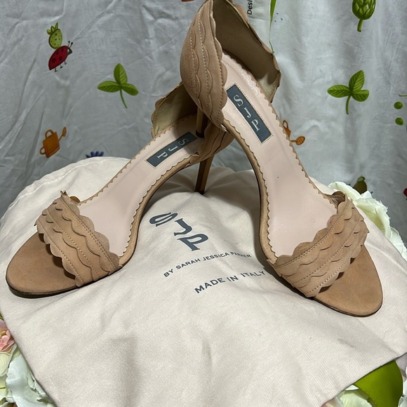 #44 SJP peach leather heels size 38 - Picture 1 of 5